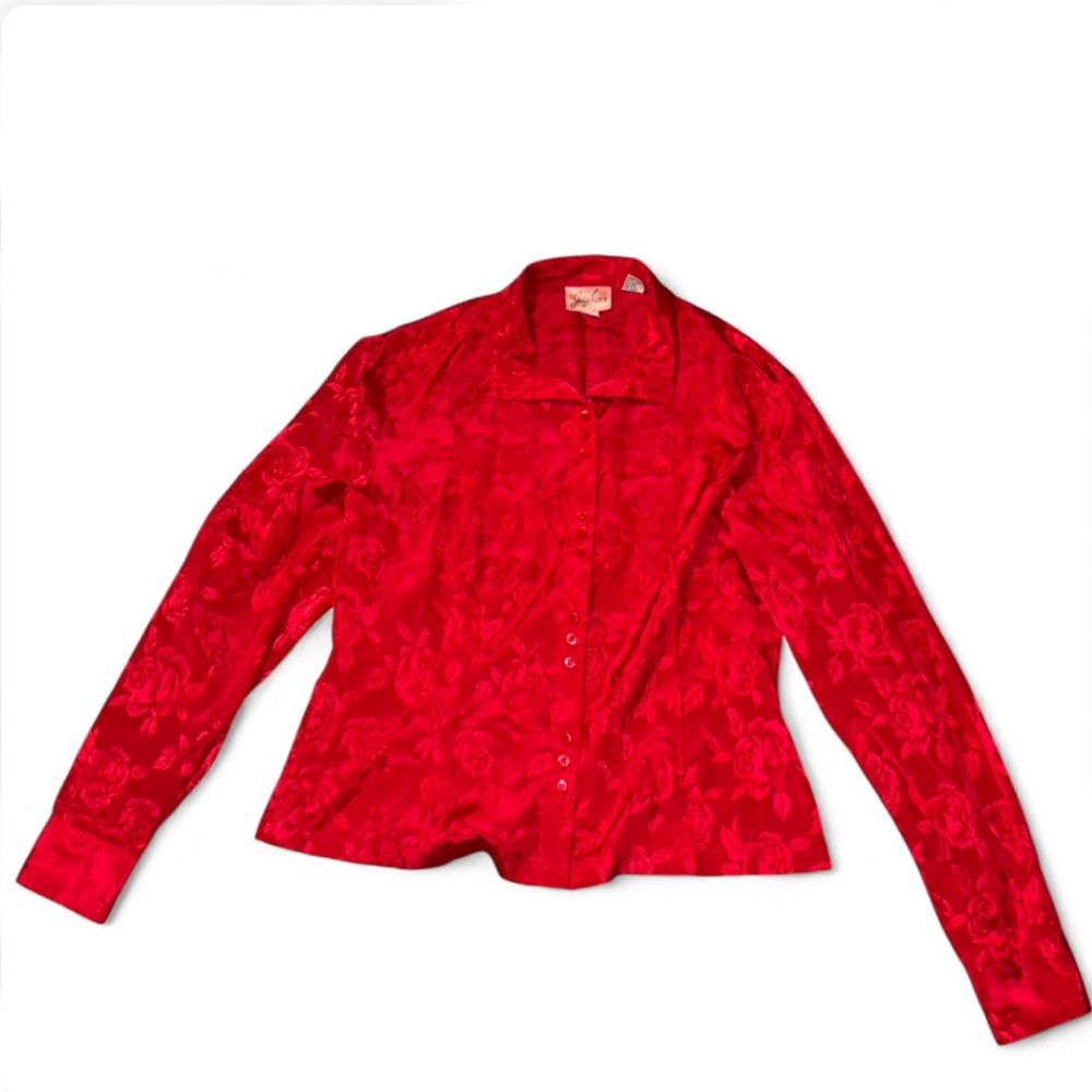 80’s Jaclyn Smith Red Satin Button-Up Blouse